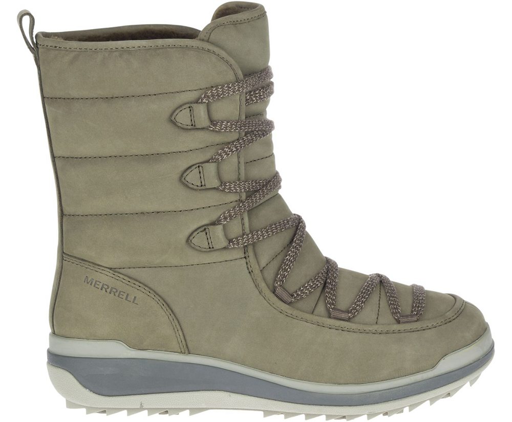 Merrell Støvler Dame - Snowcreek Cozy Læder Polar Waterproof - Olivengrøn - HGM149860
